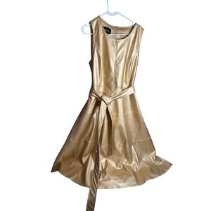 Chartou Gold Metallic Faux Leather Sleeveless A-Line Belted Party Dress XXL NEW